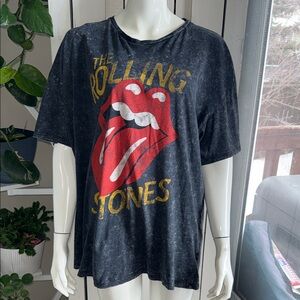 the Rolling Stones Black Mineral-Wash Tee with White Print